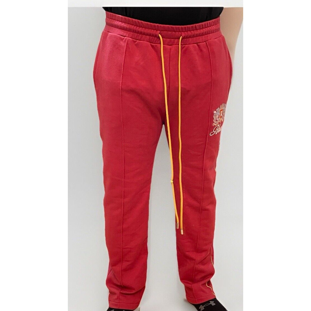 Mens Rhude Burgundy Straight-Leg Embroidered Jersey Crest Sweatpants-XL